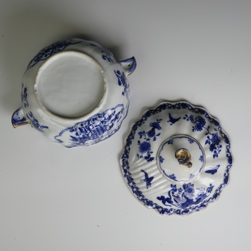 75 - A 19thC Chinese porcelain blue and white Tureen, of lobed circular form, profusely decorated in blue... 