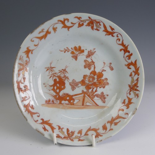 82 - A matched of 18thC Chinese export porcelain Plates, decorated in iron red flora, D 22cm, together wi... 