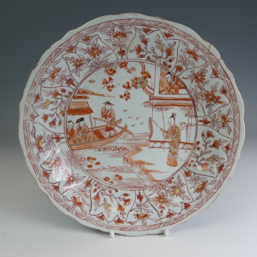 82 - A matched of 18thC Chinese export porcelain Plates, decorated in iron red flora, D 22cm, together wi... 