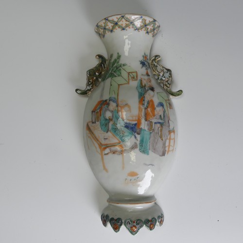 98 - A 19thC Chinese famille verte porcelain Wall Vase, of baluster form, decorated in enamels depicting ... 