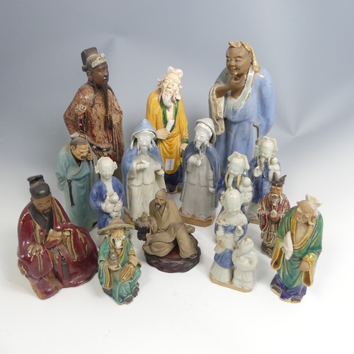 102 - A quantity of decorative Chinese pottery Figures, comprising six early 20thC depictions of Elders, t... 