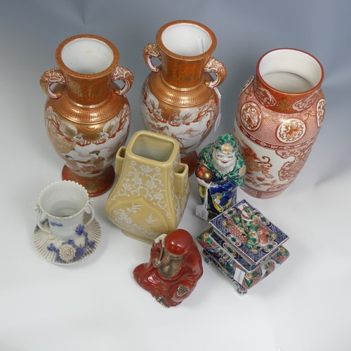 122 - A quantity of decorative Japanese and Chinese Ceramics, to comprise three Kutani Vases, a pair of in... 