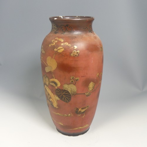 123 - A large 19thC Japanese lacquered Vase, with gilded decorations of exotic birds and cherry blossom in... 