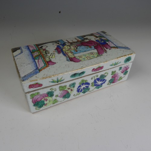 166 - A Chinese porcelain famille rose Pen Box and Cover, c.1900, decorated in enamels of flora and centra... 