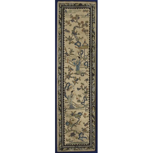 177 - An early 20th century silk embroidered Cantonese Piano Shawl, the cream ground with exotic birds and... 