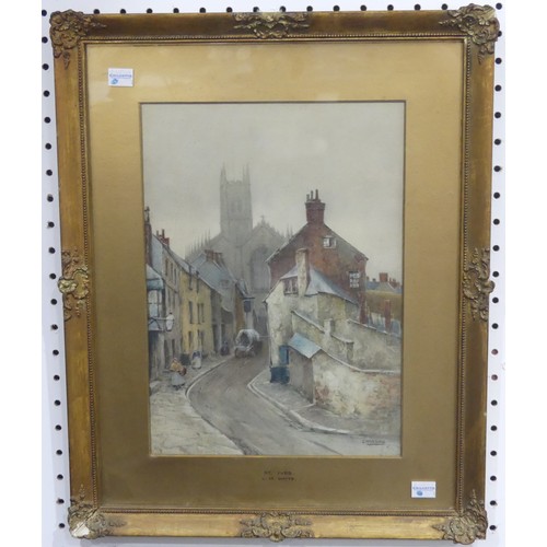 302 - L M Watts (British, 20th century), St Ives, street scene, watercolour, signed lower right, 34.5cm x ... 