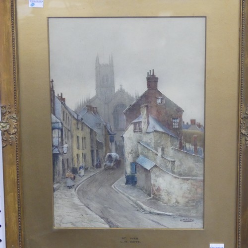 302 - L M Watts (British, 20th century), St Ives, street scene, watercolour, signed lower right, 34.5cm x ... 