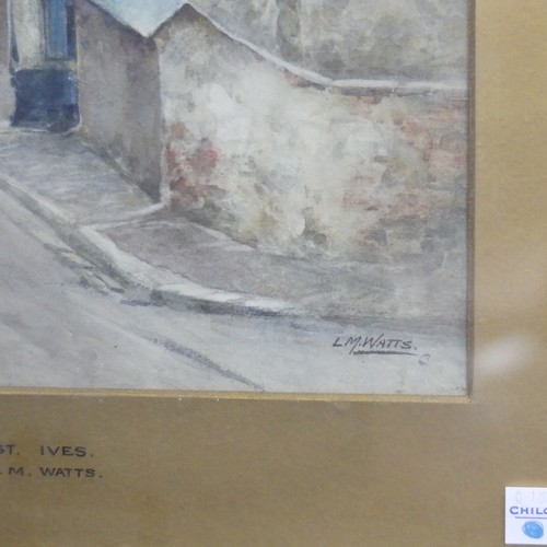 302 - L M Watts (British, 20th century), St Ives, street scene, watercolour, signed lower right, 34.5cm x ... 