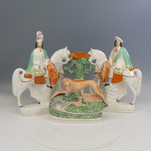 241 - A pair of 19th century Staffordshire flat back Figures, H 36 cm, together with a 19th century Staffo... 