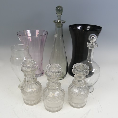 242 - A set of three small cut glass Decanters, H 18 cm, together with a small quantity of other glass inc... 