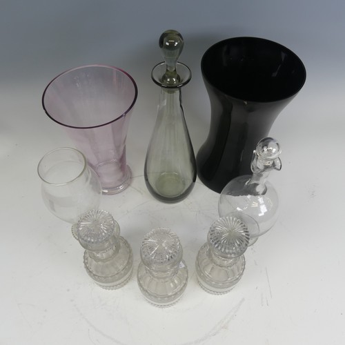 242 - A set of three small cut glass Decanters, H 18 cm, together with a small quantity of other glass inc... 