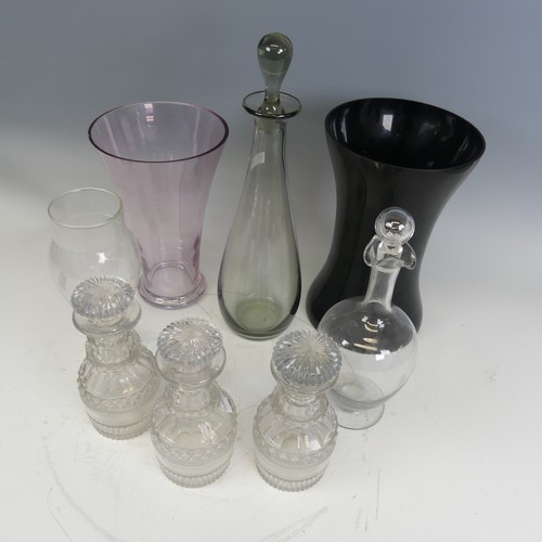 242 - A set of three small cut glass Decanters, H 18 cm, together with a small quantity of other glass inc... 