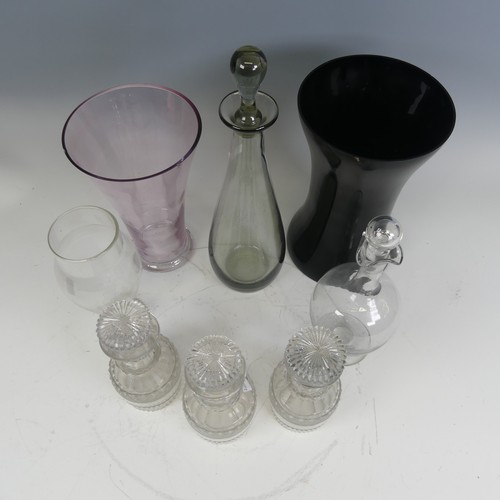 242 - A set of three small cut glass Decanters, H 18 cm, together with a small quantity of other glass inc... 