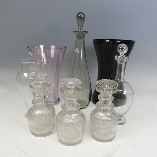 242 - A set of three small cut glass Decanters, H 18 cm, together with a small quantity of other glass inc... 