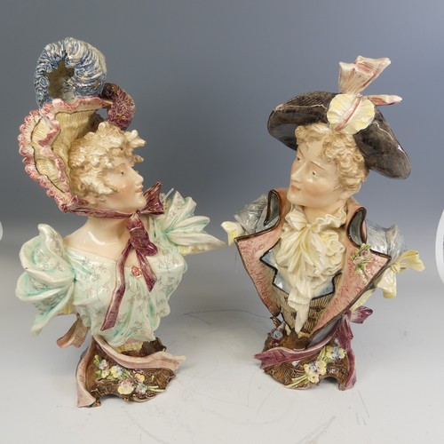 244 - A pair of large late 19th / early 20th century German continental porcelain Busts, modelled as a boy... 