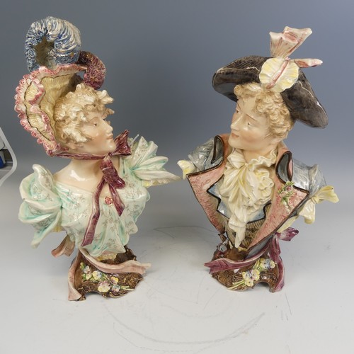 244 - A pair of large late 19th / early 20th century German continental porcelain Busts, modelled as a boy... 