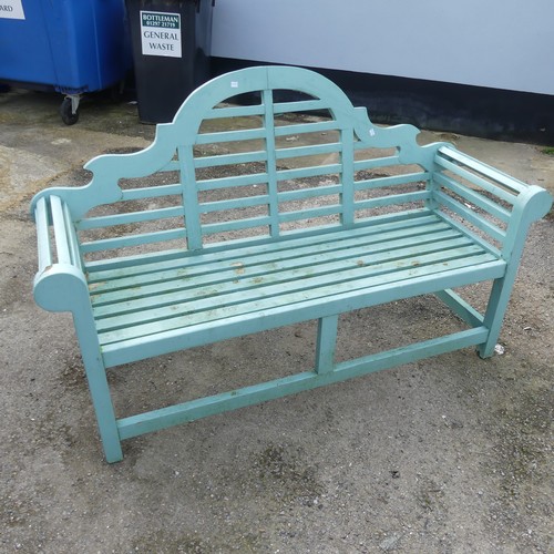 352 - A Lutyens style painted teak Garden Seat / Bench, W 167 cm x H 103.5 cm x D 56 cm.