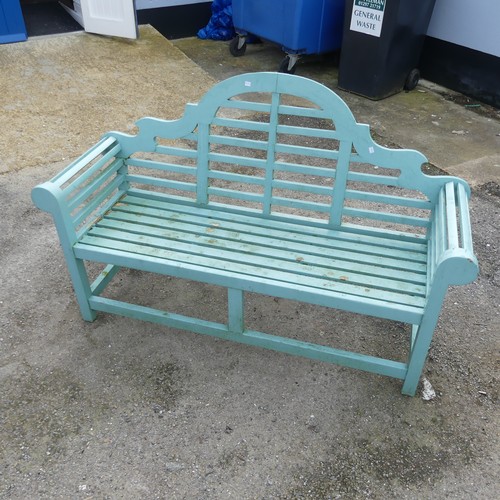 352 - A Lutyens style painted teak Garden Seat / Bench, W 167 cm x H 103.5 cm x D 56 cm.