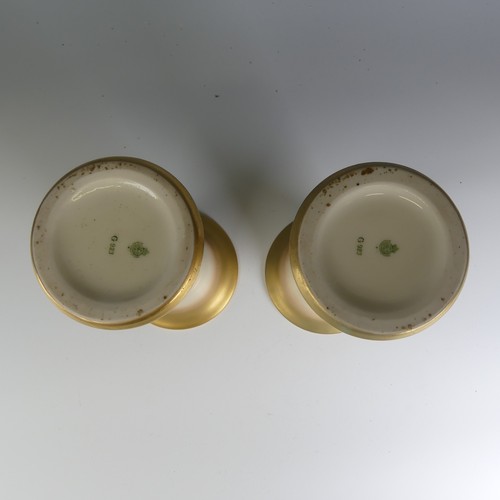 254 - A pair of Harry Stinton for Royal Worcester Highland Cattle Sleeve Vases, with flared rim and base h... 