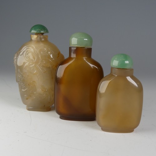 194 - An antique Chinese honey agate Snuff Bottle, well hollowed with jade stopper, H 7.5cm, together with... 