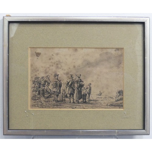 337 - 18th /19th century Northern European School, a pen and ink drawing of peasants in a rural landscape,... 