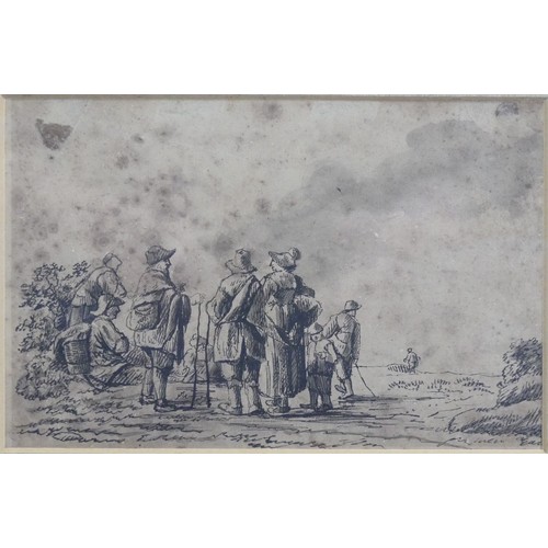 337 - 18th /19th century Northern European School, a pen and ink drawing of peasants in a rural landscape,... 