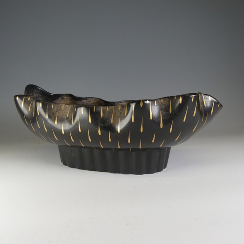 258 - A mid 20thC Beswick Albert Hallam Fruit Bowl, of black ground with gilt drops, marks to base, W 20cm... 