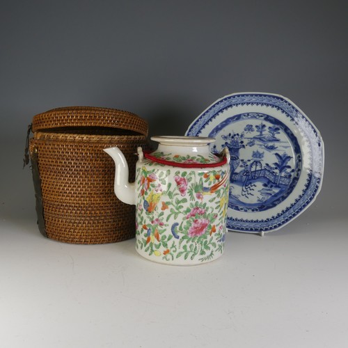 182 - A 19thC Chinese blue and white Plate, of octagonal form, decorated with a vase with flora, hairline ... 