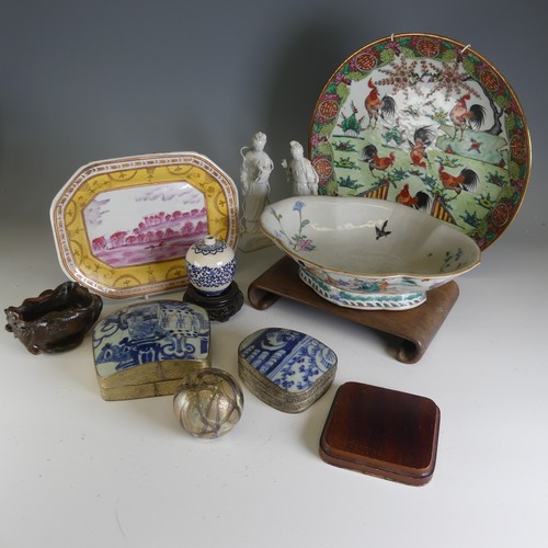 157 - A Chinese famille rose porcelain lobed footed Dish, decorated to the body with figures, on enamelled... 