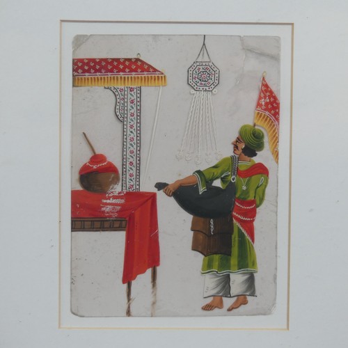 156 - Indian School (mid-19th century), Miniature Portrait of a seated hunter, full length, wearing a pink... 