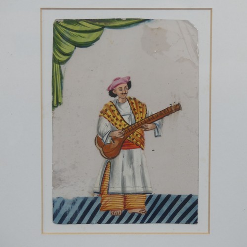 156 - Indian School (mid-19th century), Miniature Portrait of a seated hunter, full length, wearing a pink... 