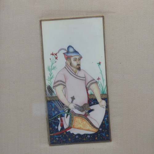 156 - Indian School (mid-19th century), Miniature Portrait of a seated hunter, full length, wearing a pink... 