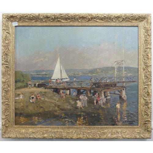 329 - A. G. Horner (Mid-20th century), A Summers Day, Oslo, oil on board, signed and dated 1956 lower righ... 