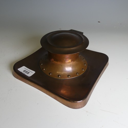 688 - An Arts and Crafts copper Inkwell manufactured by Rathbone, of Capstan form, base stamped 'Rathbone ... 