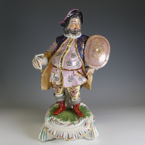 215 - A large 19thC Derby porcelain figure of Falstaff, decorated heavily, sword broken and chips elsewher... 