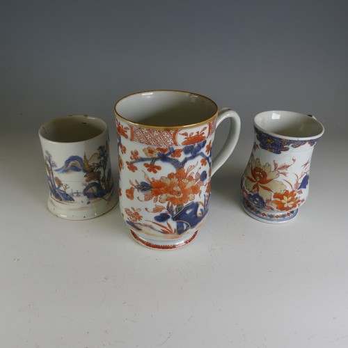 44 - A 19thC Chinese porcelain imari palette baluster Mug, decorated in florals, H 16.5cm, together with ... 