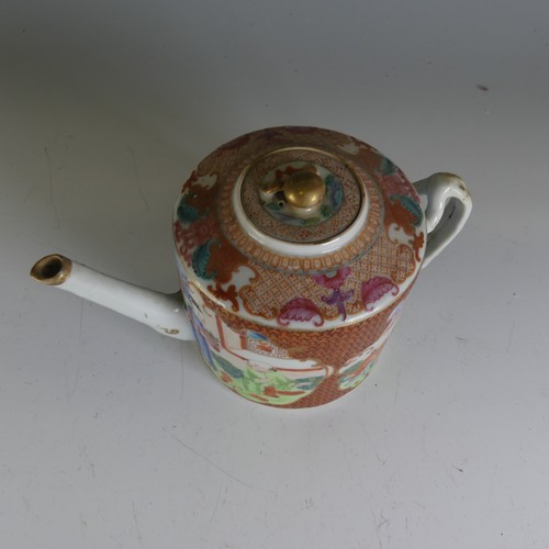 50 - A 19thC Chinese porcelain mandarin palette Teapot, of tapering cylindrical form, with scale decorati... 