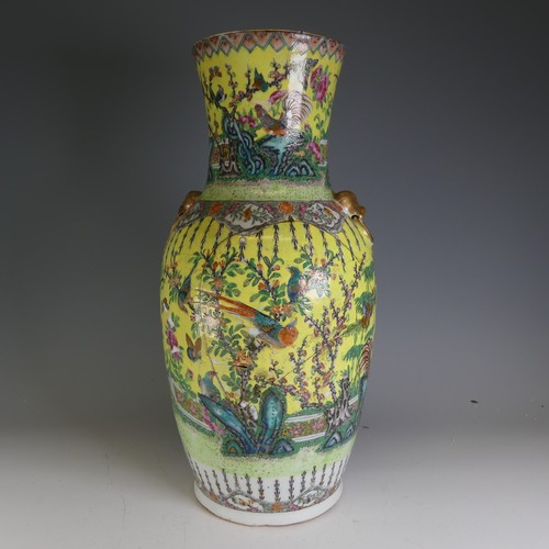 176 - A Chinese famille jaune Republic period Vase, damaged and repaired, decorated in colourful enamels o... 