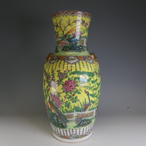 176 - A Chinese famille jaune Republic period Vase, damaged and repaired, decorated in colourful enamels o... 