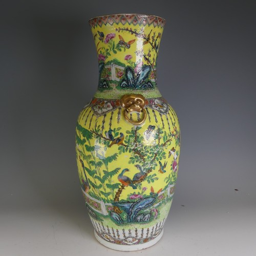 176 - A Chinese famille jaune Republic period Vase, damaged and repaired, decorated in colourful enamels o... 