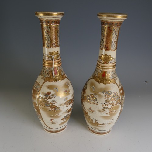 184 - A pair of early 20thC Japanese satsuma Vases, of elongated bottle form, decorated in typical palette... 