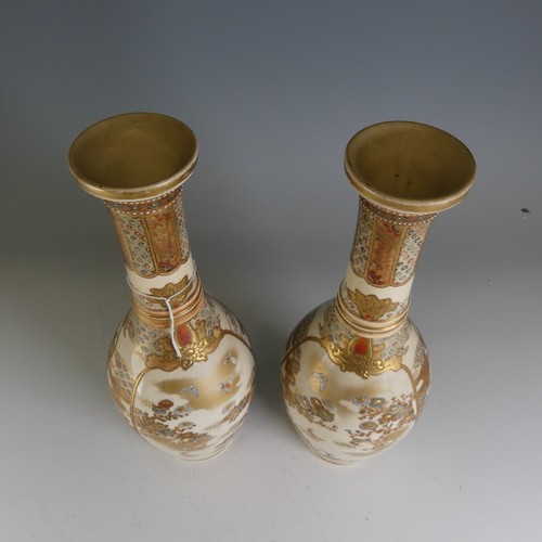 184 - A pair of early 20thC Japanese satsuma Vases, of elongated bottle form, decorated in typical palette... 