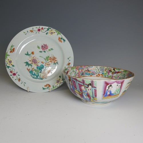 171 - A 19thC Chinese porcelain famille rose Bowl, with colourful enamels depicting figures and interior s... 