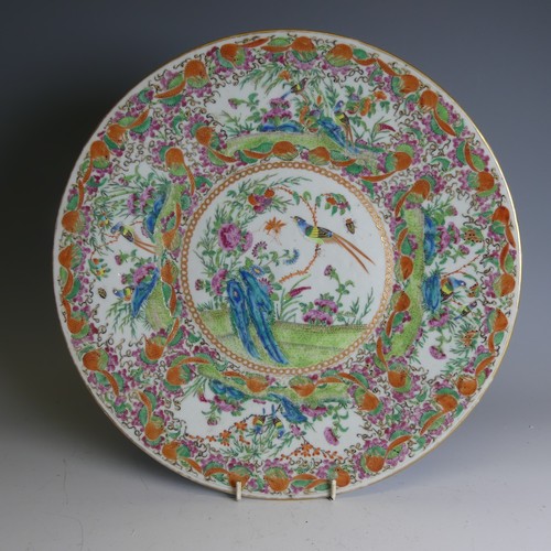 162 - A 19thC Chinese porcelain famille rose Charger, decorated in colourful enamels of flora and fauna en... 