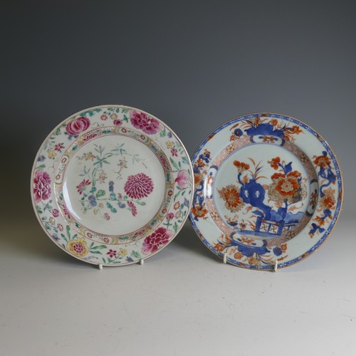 161 - A 19thC Chinese porcelain famille rose Plate, decorated in colourful enamels of floral, D 23cm, toge... 