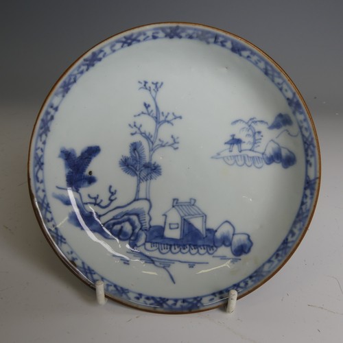 160 - A Chinese Nanking Cargo blue and white porcelain Saucer, of underglaze decoration, D 13cm, together ... 