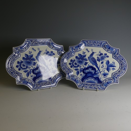 232 - A pair of De Porceleyne Fles Delft pottery Plates, of moulded form, decorated with birds amongst flo... 