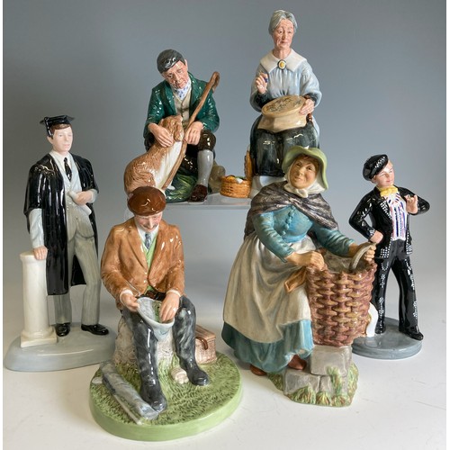 228 - A small quantity of Royal Doulton Character Figures, to comprising Pearly Boy HN2767, Fisherman HN45... 