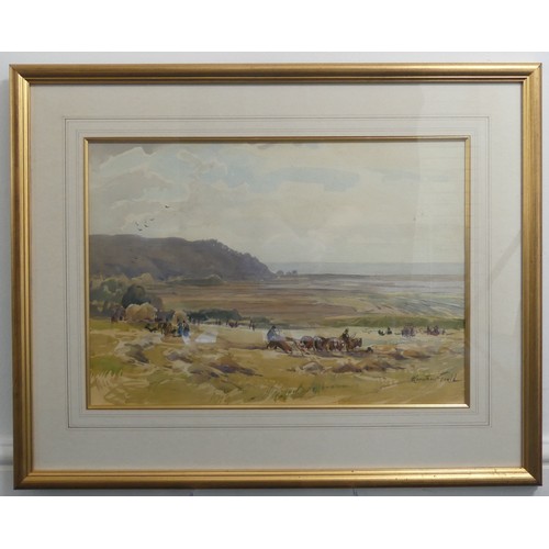 291 - Alexander Caruthers Gould (1870-1948), Harvesting at Porlock, watercolour, signed, 33cm x 47cm, fram... 