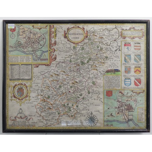 333 - Speede (John), Northamptonshire, circa 1610, hand coloured map, inset plans of Northampton and Peter... 